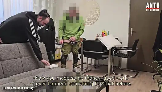 Heterosexual Gardener gets his big cock sucked by a gay guy for the first time - gay for pay