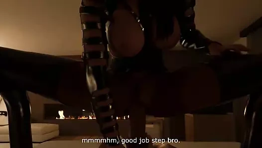 Üvey kız kardeş yeni üvey erkek kardeşini sağıyor (binme ve sikiş)