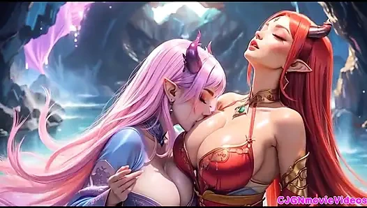 Lezbiyenler birlikte öpüşüyor, ai animasyonu