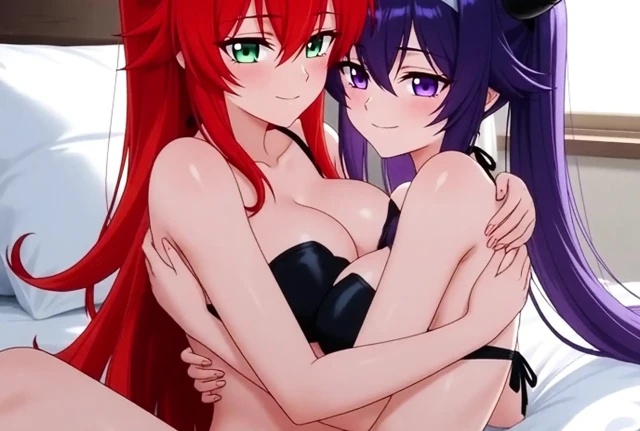 Rias Gremory ve Akeno tutkuyla dolu samimi bir anda - yetişkin versiyonu
