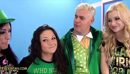 Bir hayranı sik - Jennifer White üçlü döl St Patrick's Day'de Aaron'ın spermini sadaka ve charlyse ile değiştiriyor