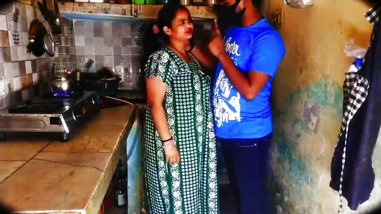 Aunty Was Working in the Kitchen When the Neighbor Boy Came and Started Pressing Her Big Soft Boobs