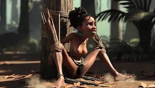 İp esaretinde bağlı Afrikalı kız - kıllı ıslak amcık yarak için can atıyor