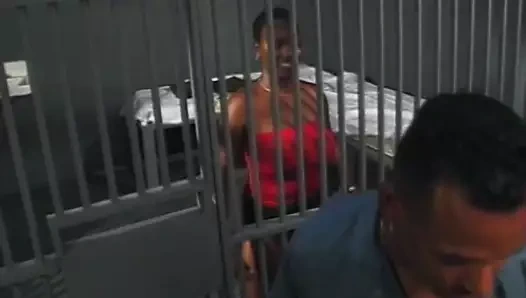 Siyah kız hapishane hücresinde onu kedi üzerinde tıraş kremi koyar