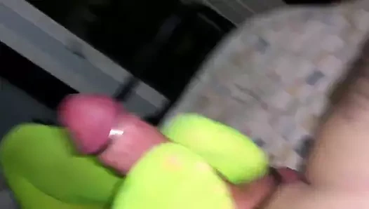 Neon yeşil naylon footjob itibaren bebeğim ile benim horoz yüzükler