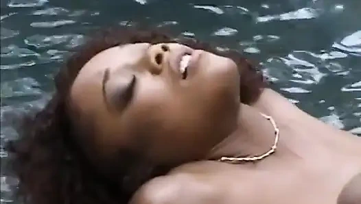 Чернокожей шлюшке лижут киску и трахают на природе против водопада