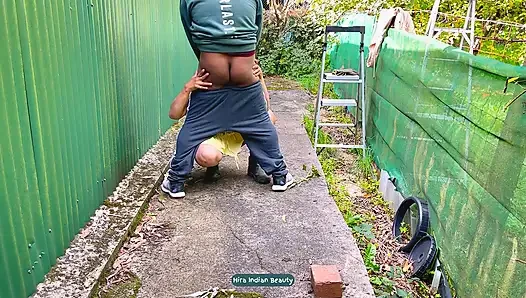 Neighbour Jumping Off Fence for Intense Standing Anal Doggy Fuck and Deepthroat Indian Wife