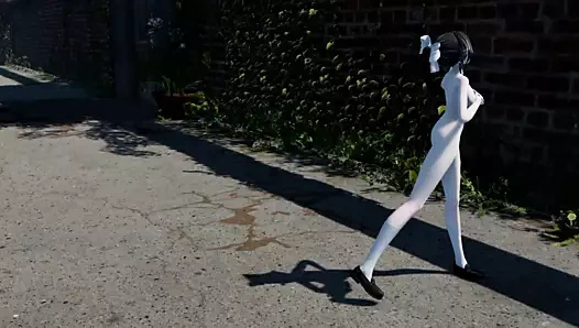 Genç kaltak seksi bir dans yapıyor. elastik eşek, göğüsler, meme uçları, açık hava dansı, çıplak genç güzellik, sevimli kız