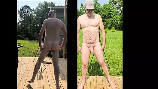 Çıplak Jon Korkuluk güneş ışığında hızlı bir mastürbasyon yapıyor