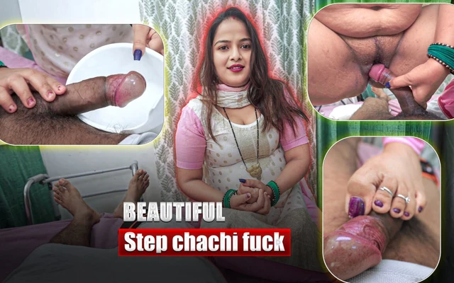 Chachi ki chudai- chachi yaralı üvey oğluna işemesi için yardım etti, yarağa dokunduktan sonra kendini kontrol edemiyor