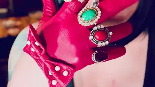 Red Leather Gloves & Rings! Smoking Tart Tina Snua Smokes A Cigarette & Shows Off Her Gloves - Smoker