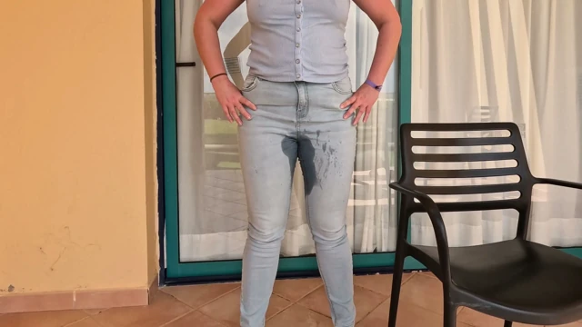 Balcony Full Bladder - Locked and Wetting Jeans