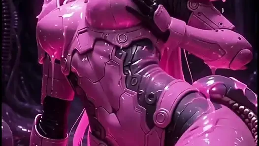 Pembe muharebe takım elbiseli pembe anime kız elf, hortumlarla ovuluyor