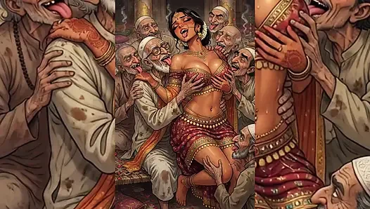 Hintli orta yaşlı seksi kadınlar ve yenge pis müslüman erkekler tarafından tamamen domine ediliyor - halka açık gruplama ve yolsuzluk
