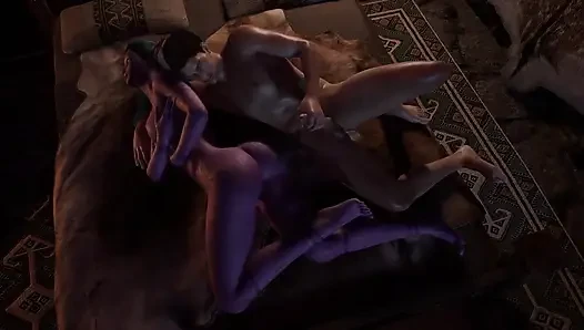 Skyrim'deki mor gece elfi yatakta yan anal seks yapıyor - skyrim porno parodi