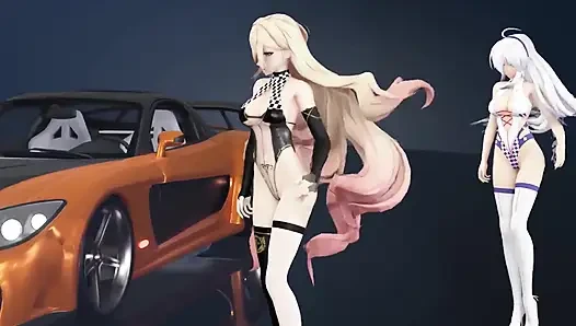 Çikolatalı kremalı duet striptiz; Siyah çoraplı; Beyaz çoraplı; Racing Leotards