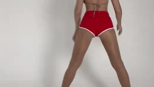 Kısa kırmızı şortlu esneme tanrıçası