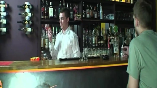 Fucking in public bartender fucks customer behind the counter