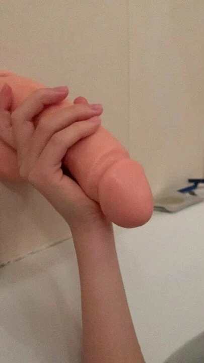 Gentle masturbation of big doldo
