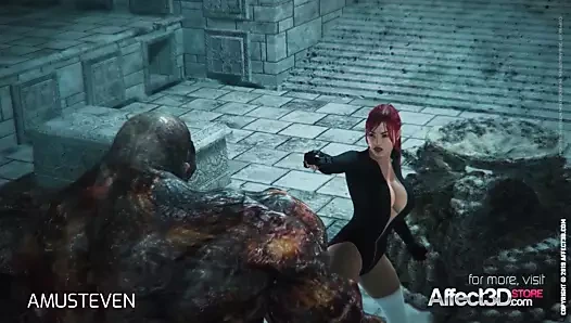 3d animasyon bir kırmızı kafa ile büyük memeli seks bebek