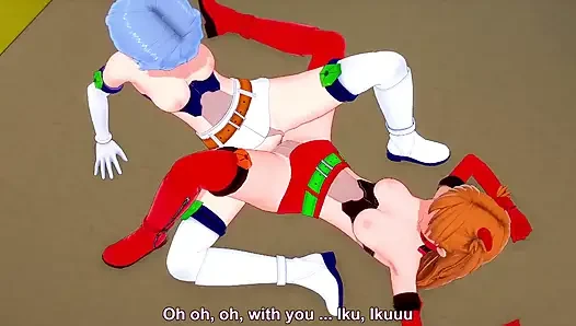 Asuka ve rei lezbiyen üstsüz makaslıyor - neon genesis evangelion hentai parodisi