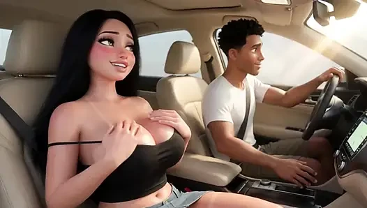 Seksi esmer büyük memeli ve bronzlaşmış çizgili arabada aperatif satıcıyı azdırıyor - ateşli teşhirci bölüm 1 (yapay zeka oluşturuldu)