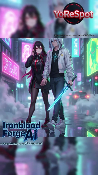 Cyberpunk power çift yorespot'ta yapılan Neon Rain yapay zeka animesinde yürüyor