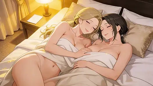 Yumuşak ve samimi: anime kızları tutkulu lezbiyen öpücüğü