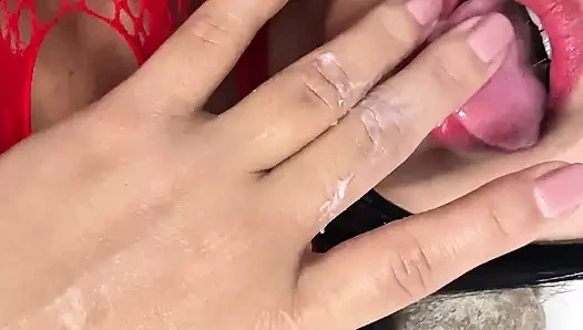 Masked cheating wife masturbates for her lover in secret, getting her tight pussy completely wet