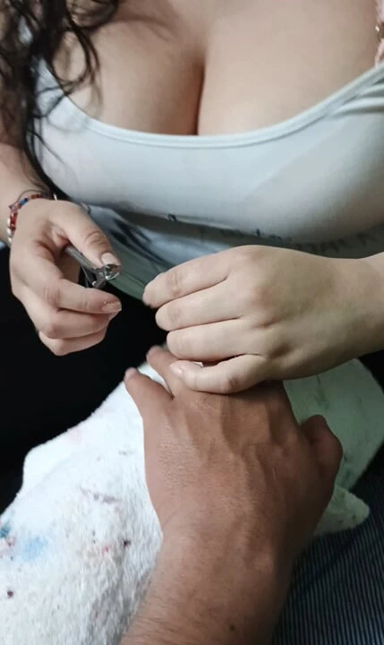 I can't resist touching the manicurist's tits