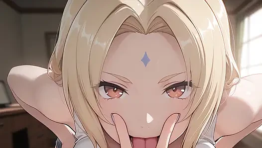 Üvey anne Tsunade yanlışlıkla üvey oğlunun büyük penisini gördü ve karşı koyamadı. Hentai tarzında tsunade cosplay