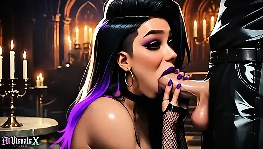 Gotik latin sürtük perili malikanede sikiliyor - sakso, meme sikişi ve dölleme (4k yapay zeka oluşturuldu)