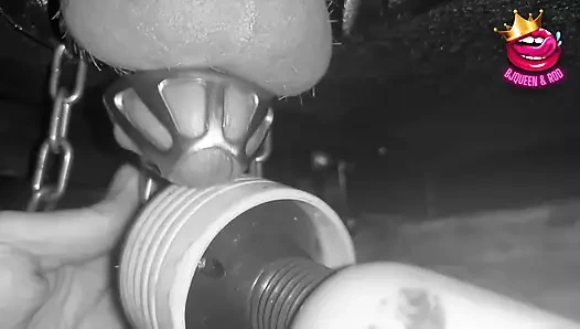 Sağım masasında kısıtlanmış bekaret kafesine boşalmak için yapıldı