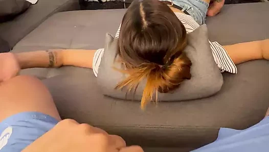 My stepbrother cums on top of me while we watch TV