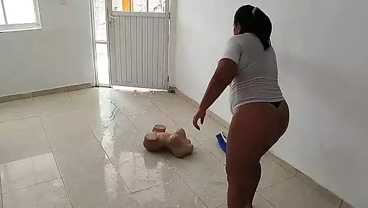 Young Colombian girl with a big ass masturbates her delicious pussy with her doll TANTALY