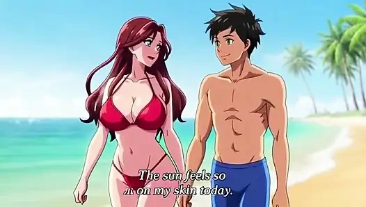 Beautiful woman on beach seduced by a hot guy