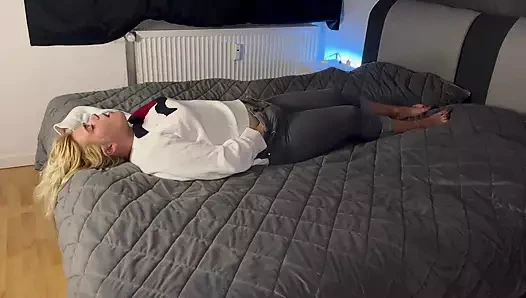 Multiple orgasms bed trembling twitch moaning blonde jeans horny wet dirty foreplay before sex