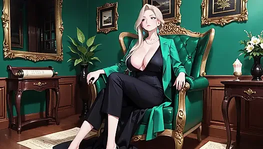 Green Suit Sekreter! Çalışma odasındaki dosyaları organize etmek için emir alan kadın, kasten derin v yakasını ve uzun bacaklarını ortaya çıkarıyor.