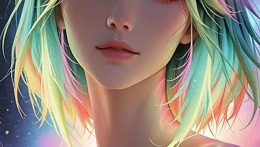 Parlak gözlü kozmik neon güzellik portresi rüya gibi fantezi ai art slayt gösterisi