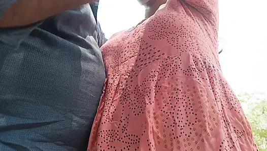Housewife hot breast squeeze romance in outdoor