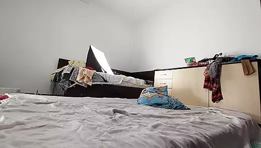 Sexy woman does nude yoga. Sexy hairy brunette, big, big ass. The hairy of a sexy woman dances naked.