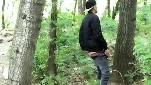 Bad Boy Jerks While Smoking Cigarette in a Forest - Almost Caught - so His Balls Stay Full