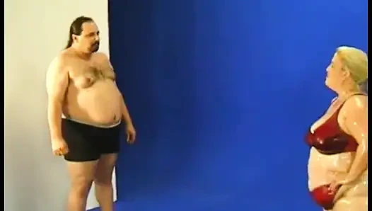 An oiled hairy BBW fucks with her fucker