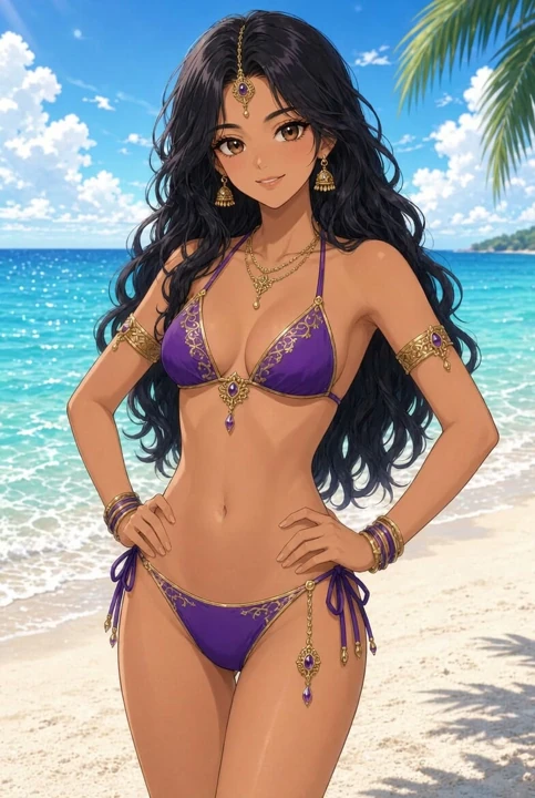 Lilavati Anime Plaj Bikini Nazik Karın Dokunuşu ve Gülümseme Ateşli Hint Kızı