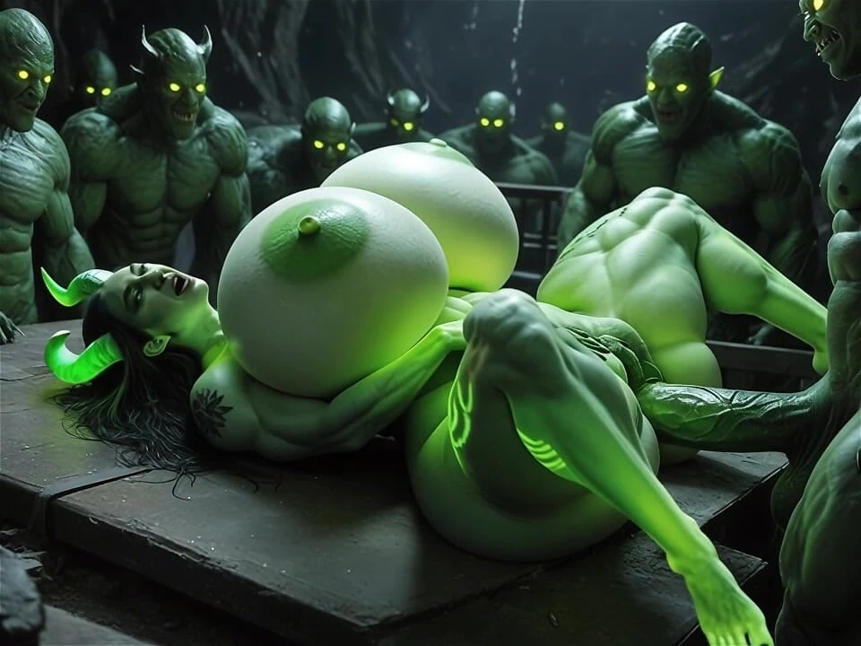 Zindandaki bir succubus canavarlarla sikişiyor