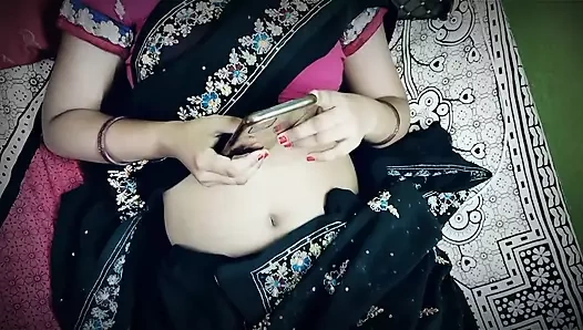 Telugu ateşli çift - ateşli karım siyah sari içinde