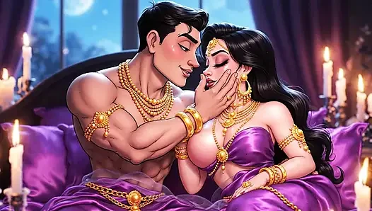 Erotik fantezi romantizm - altın takı çift derin öpüşme ve yatak oyunu