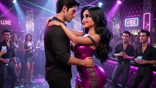 Güzel kadın canlı kulüpte erkeklerle dans eden ve dört ayak üzerinde tamamen çıplak hale gelen heyecan verici gecenin tadını çıkarıyor