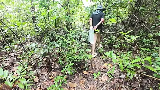 Thai Girl Walking Showing Along the Side of the Field Road in the Countryside Thai Outdoor Public