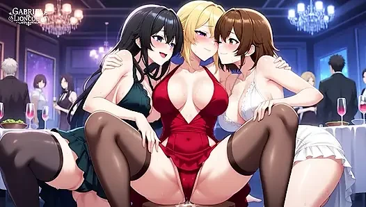 Hentai Lesbian threesome at a private party Part 2 Electro Blues